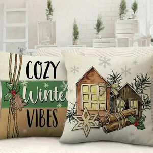 Christmas Rustic County Farmhouse Holiday Toss Accent Pillow Covers Set Of 2